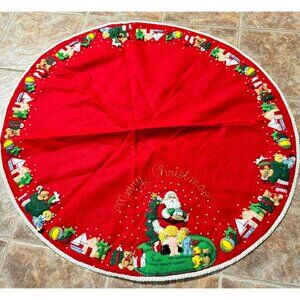 Vintage Finished Bucilla 82721 WE SAW SANTA Felt & Sequin Christmas Tree Skirt